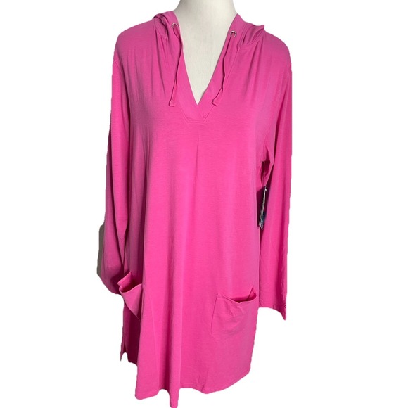 NWT Coolibar Catalina Beach Cover Up Dress Pink UPF 50+ Hoodie Beach Large - Picture 1 of 3